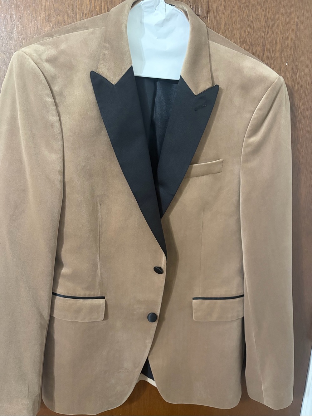 Zara Tan Velvet Blazer with Black Satin Peak Lapel